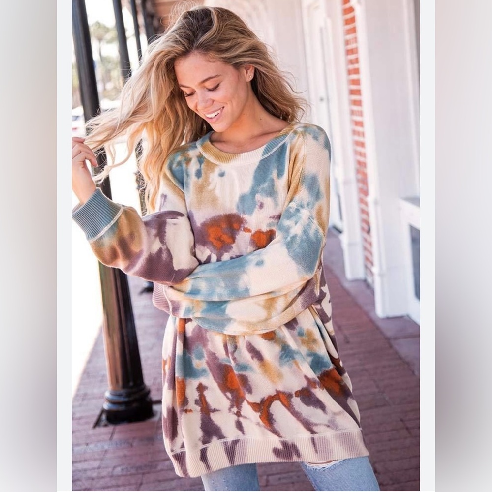 NATURAL LIFE Multicolor Tie-Dye Crew Neck Sweater - Picture 3 of 6